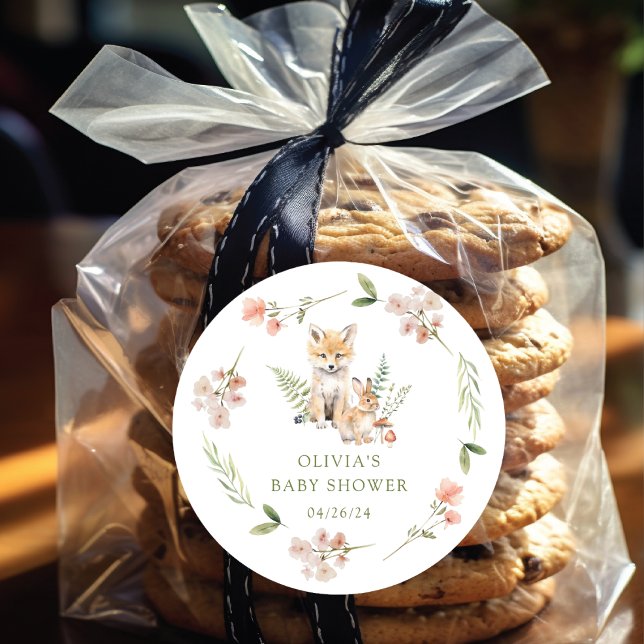 Nature's Delight Fox Baby Shower Classic Round Sticker (Creator Uploaded)