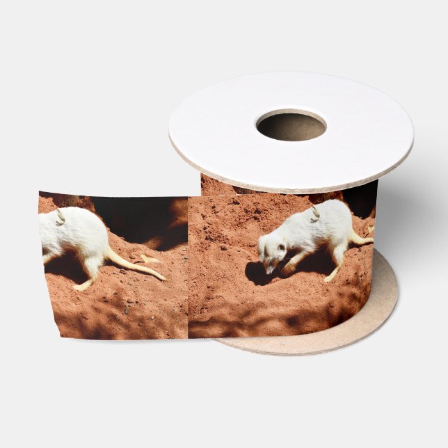 Nature's Forager: White Meerkat Digging for Bugs Satin Ribbon (Spool)