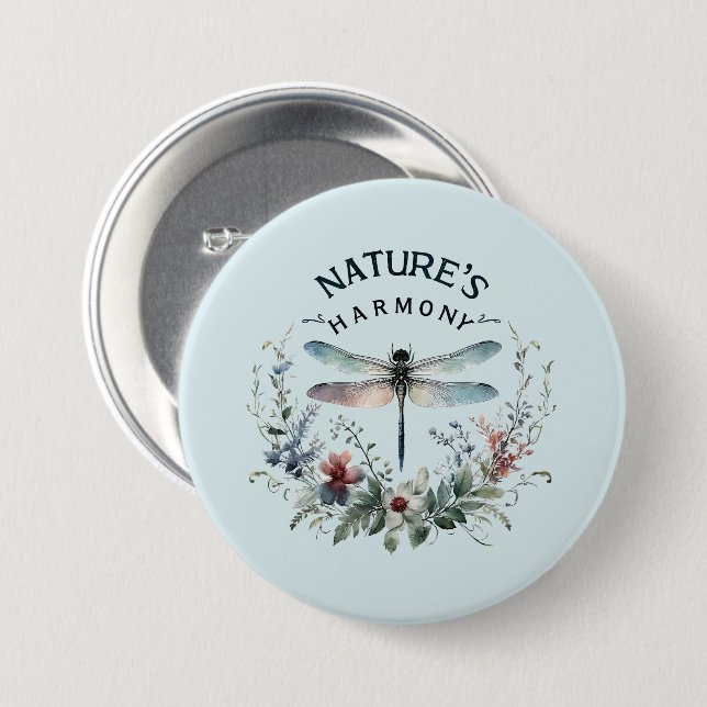 Nature's Harmony - Artistic Dragonfly 3 Inch Round Button (Front & Back)
