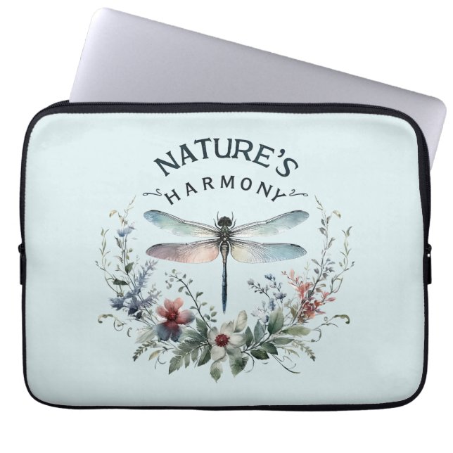 Nature's Harmony - Artistic Dragonfly Laptop Sleeve (Front)