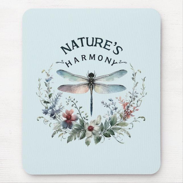 Nature's Harmony - Artistic Dragonfly Mouse Pad (Front)