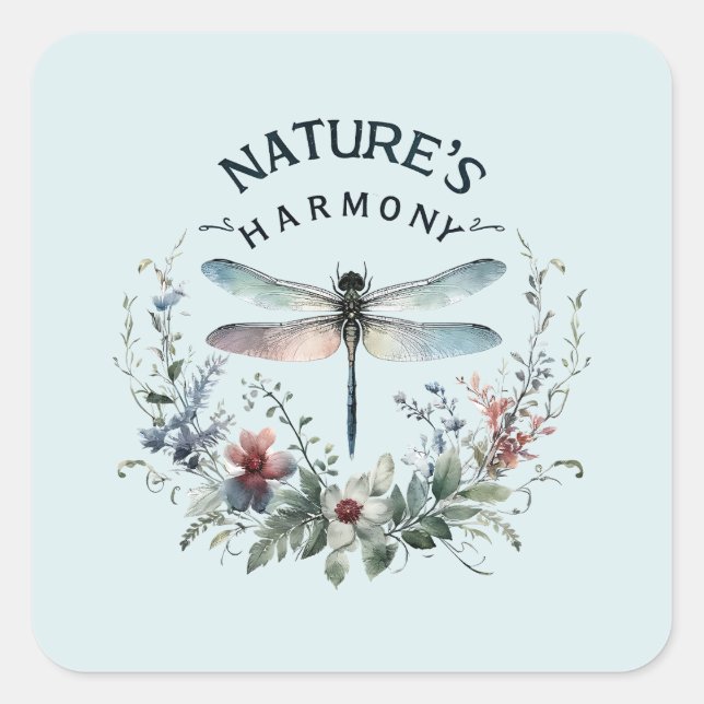 Nature's Harmony - Artistic Dragonfly Square Sticker (Front)