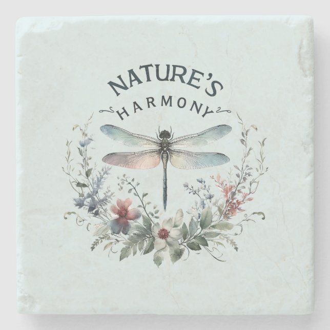 Nature's Harmony - Artistic Dragonfly Stone Coaster (Front)
