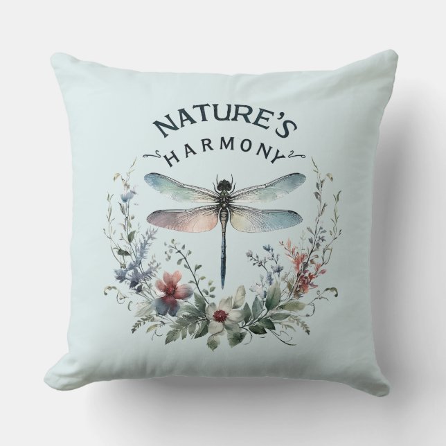 Nature's Harmony - Artistic Dragonfly Throw Pillow (Front)