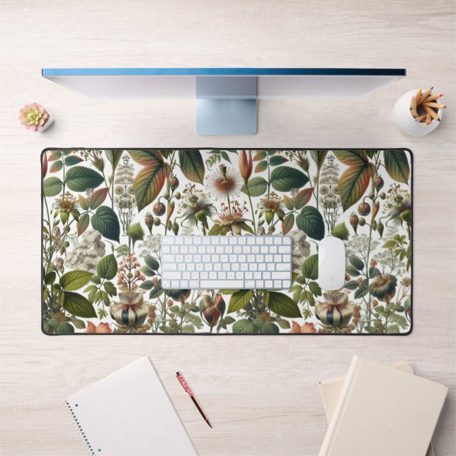 Nature's Harmony: Botanical Seamless Pattern  Desk Mat (Office 1)