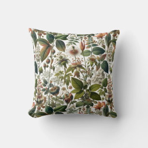 Nature's Harmony: Botanical Seamless Pattern  Throw Pillow