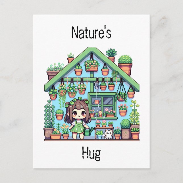 Nature's Hug | Cute Plant Lovers Pixel Art Postcard (Front)