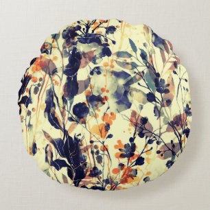 Nature's Imprints: Floral Leaves Seamless. Round Pillow