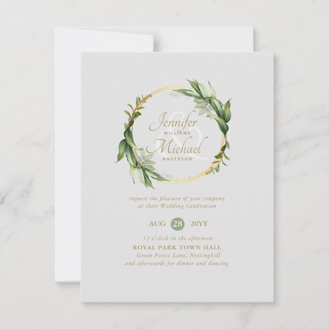 Natures Love Greenery Wreath PHOTO Wedding Invite (Front)