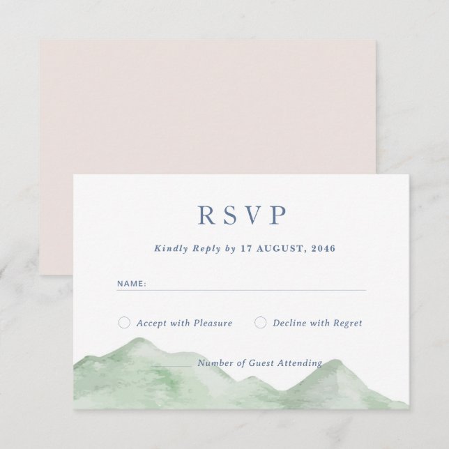 Nature's Mountain Watercolor Wedding Response RSVP (Front/Back)