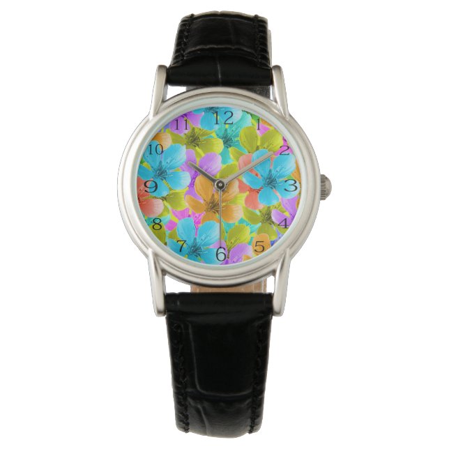Nature's Palette: Tricoloured Blossom Blooms Watch (Front)