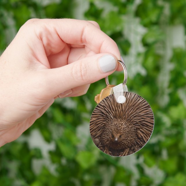 Nature's Quill: The Australian Echidna in Wood, Keychain (Hand)