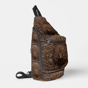 Nature's Quill: The Australian Echidna in Wood, Sling Bag