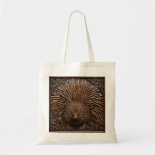 Nature's Quill: The Australian Echidna in Wood, Tote Bag