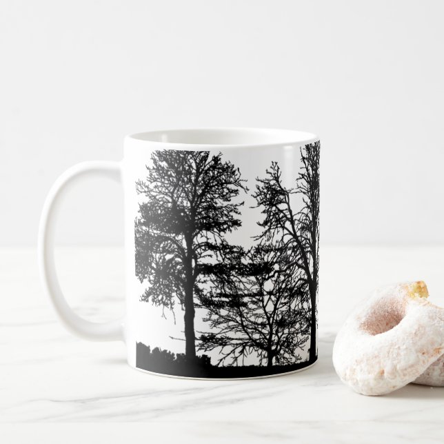 Nature's Serenity Coffee Mug – Tree & Forest Art (With Donut)