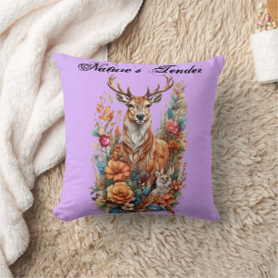 Nature's Tender: Whimsical Orange Deer and Fawn  Throw Pillow