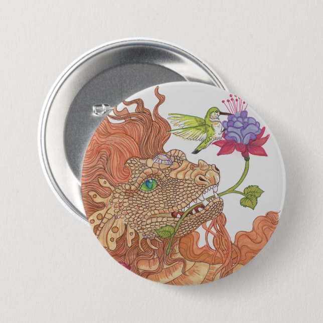 Nature's Treasures Dragon 3 Inch Round Button (Front & Back)