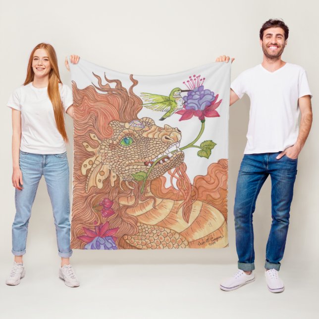 Natures Treasures Dragon with hummingbird friend Fleece Blanket (In Situ)