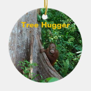 Nature's Tree Hugger Ceramic Ornament