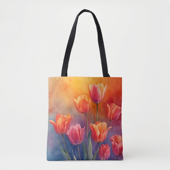 Nature's watercolor tulips tote bag (Front)