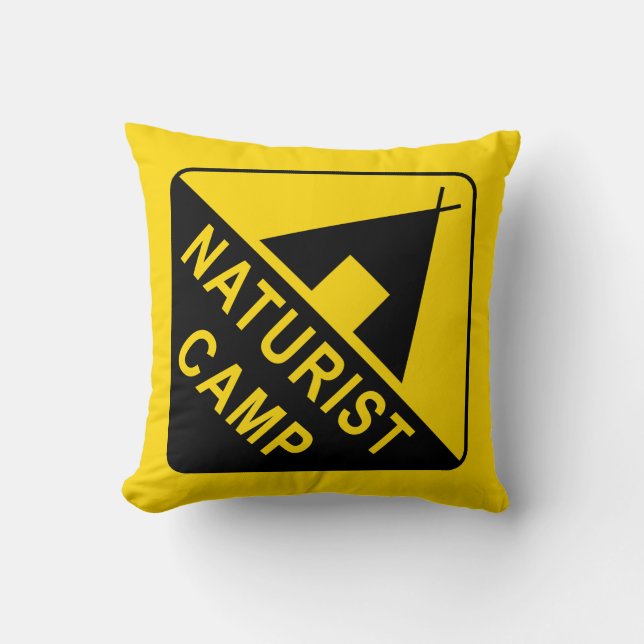 Naturist Camp Sign Throw Pillow (Front)