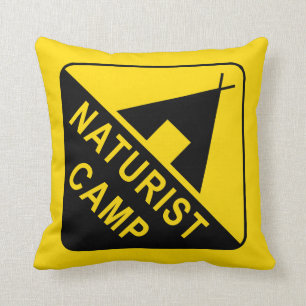 Naturist Camp Sign Throw Pillow