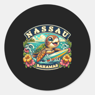 Nau Hamas Cute Sea Turtle Surfing Classic Round Sticker