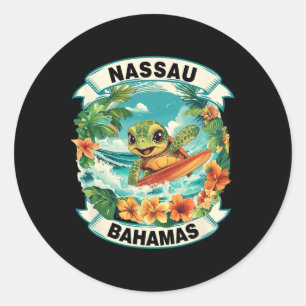 Nau Hamas Cute Sea Turtle Surfing Summer Vacation Classic Round Sticker