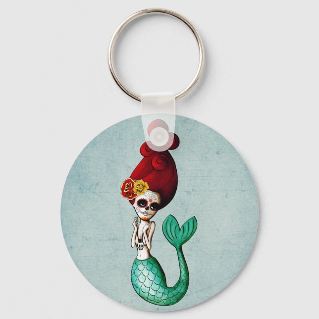 Nauctical Day of The Dead Lovely Mermaid Keychain (Front)