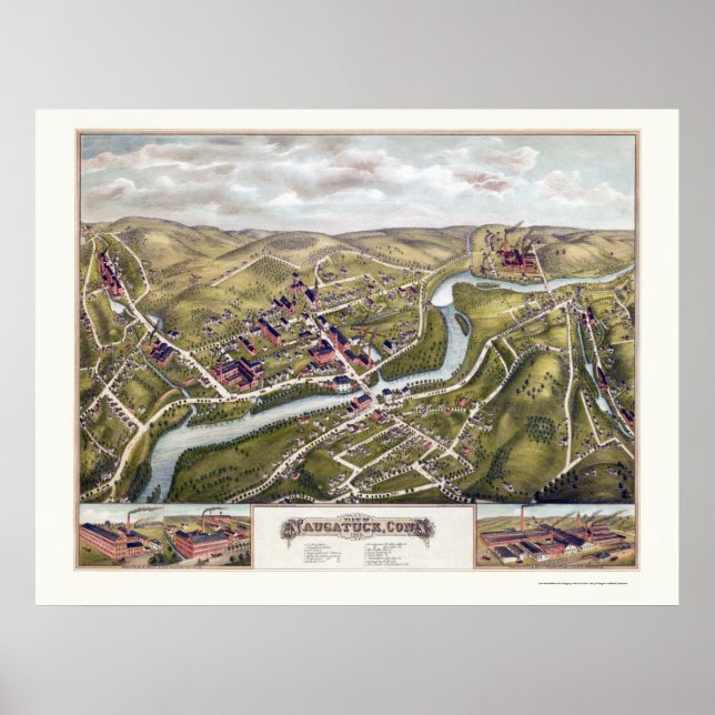 Naugatuck, CT Panoramic Map - 1877 Poster (Front)