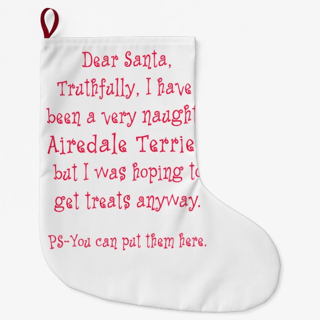 Naughty Airedale Terrier Large Christmas Stocking (Front)