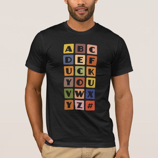 Naughty Alphabets shirt – choose style & colour (Front)