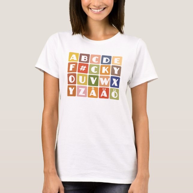 Naughty Alphabets shirt – choose style & colour (Front)