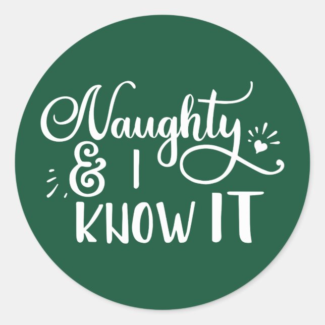 naughty and I know it Funny Christmas Classic Round Sticker (Front)