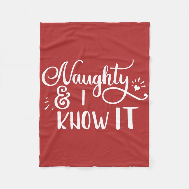 naughty and I know it Funny Christmas Fleece Blanket (Front)