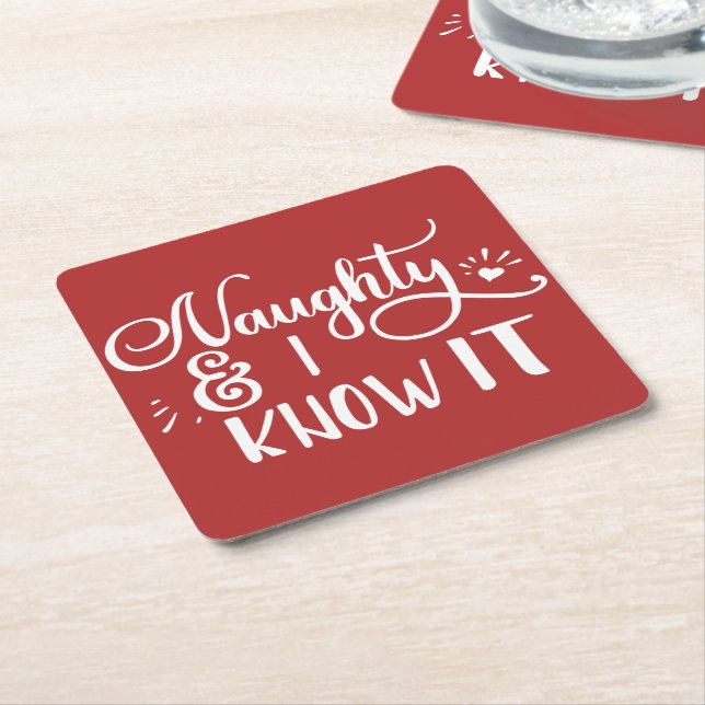naughty and I know it Funny Christmas Square Paper Coaster (Angled)
