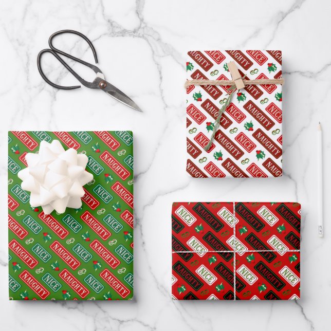 Naughty and Nice Christmas Wrapping Paper Sheet (Front)