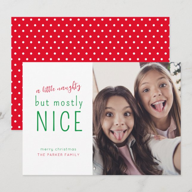 Naughty and Nice Fun Modern Photo Holiday Card (Front/Back)