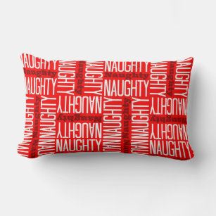 Naughty and Nice Red White Christmas Novelty Lumbar Pillow