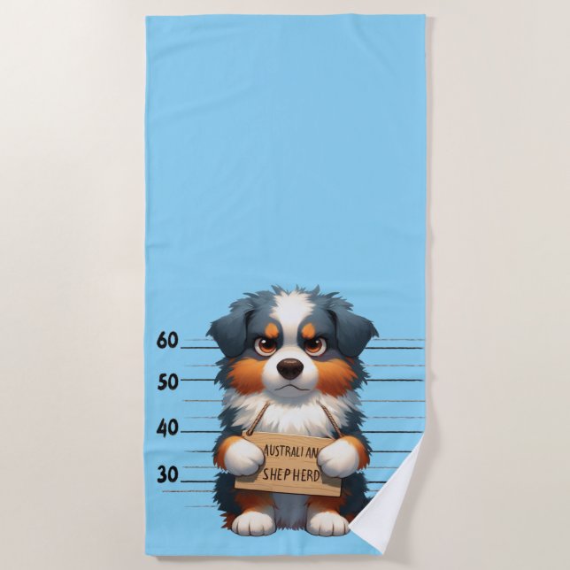 Naughty Australian Shepherd Beach Towel (Front)