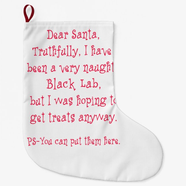 Naughty Black Lab Large Christmas Stocking (Front)