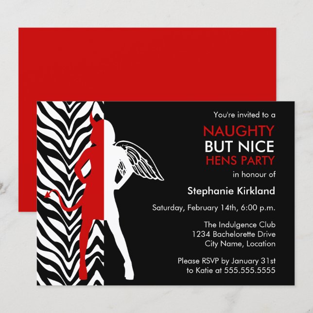 Naughty But Nice Hens Party / Bachelorette Party Invitation (Front/Back)