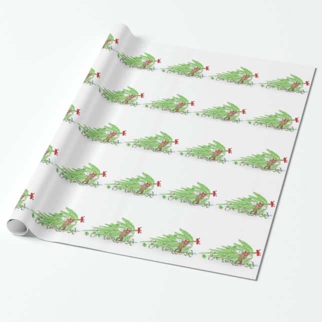Naughty Cat Christmas Tree Funny Holiday Humour Wrapping Paper (Unrolled)