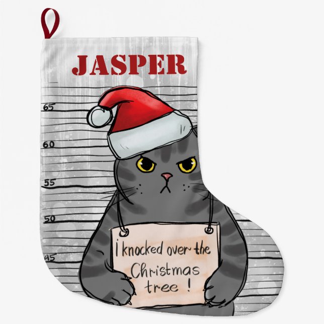 Naughty Cat Personalized Large Christmas Stocking (Front)