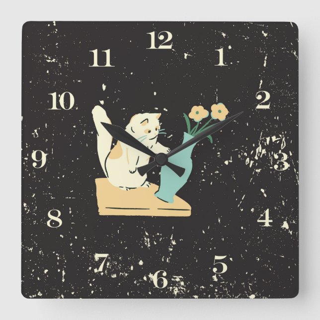 Naughty Cat Square Wall Clock (Front)