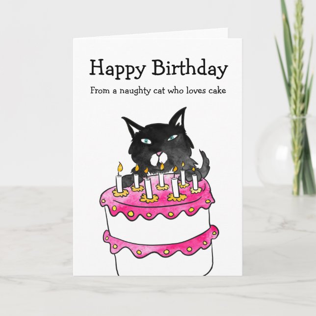 Naughty cat with cake birthday card (Front)