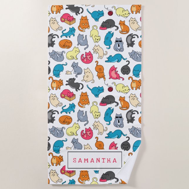 Naughty Cats Kittens Crowd Personalized Beach Towel (Front)