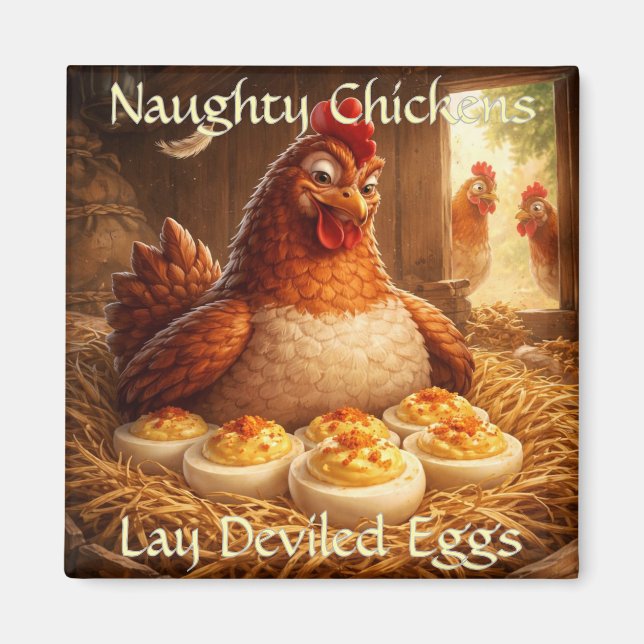 Naughty Chickens Lay Deviled Eggs Fridge Magnet (Devant)