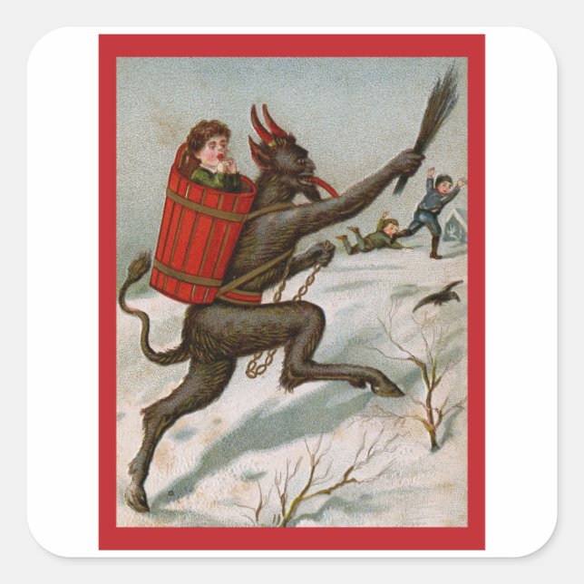 Naughty Children - Vintage Krampus Square Sticker (Front)