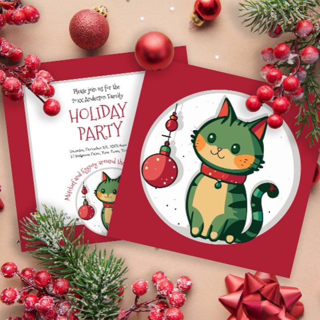 Naughty Christmas Cat Holiday Party Invitation (Creator Uploaded)